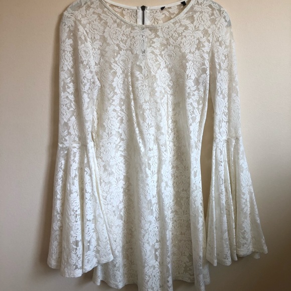 Forever 21 Lace Cream Mini Dress w/ Bell Sleeves - Picture 1 of 4